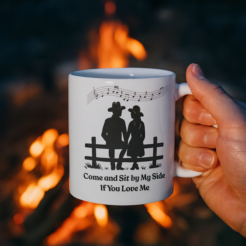 Come and Sit By My Side – Western Cowboy & Cowgirl Coffee Mug – 11oz White Ceramic