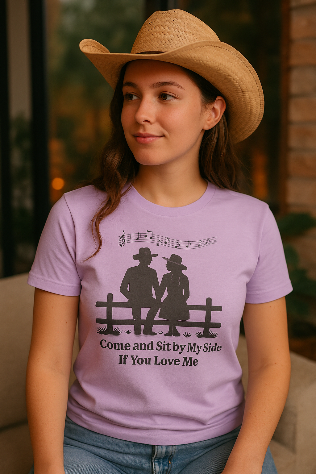 Come and Sit By My Side – Western Sunset Cowgirl Tee – Bella+Canvas