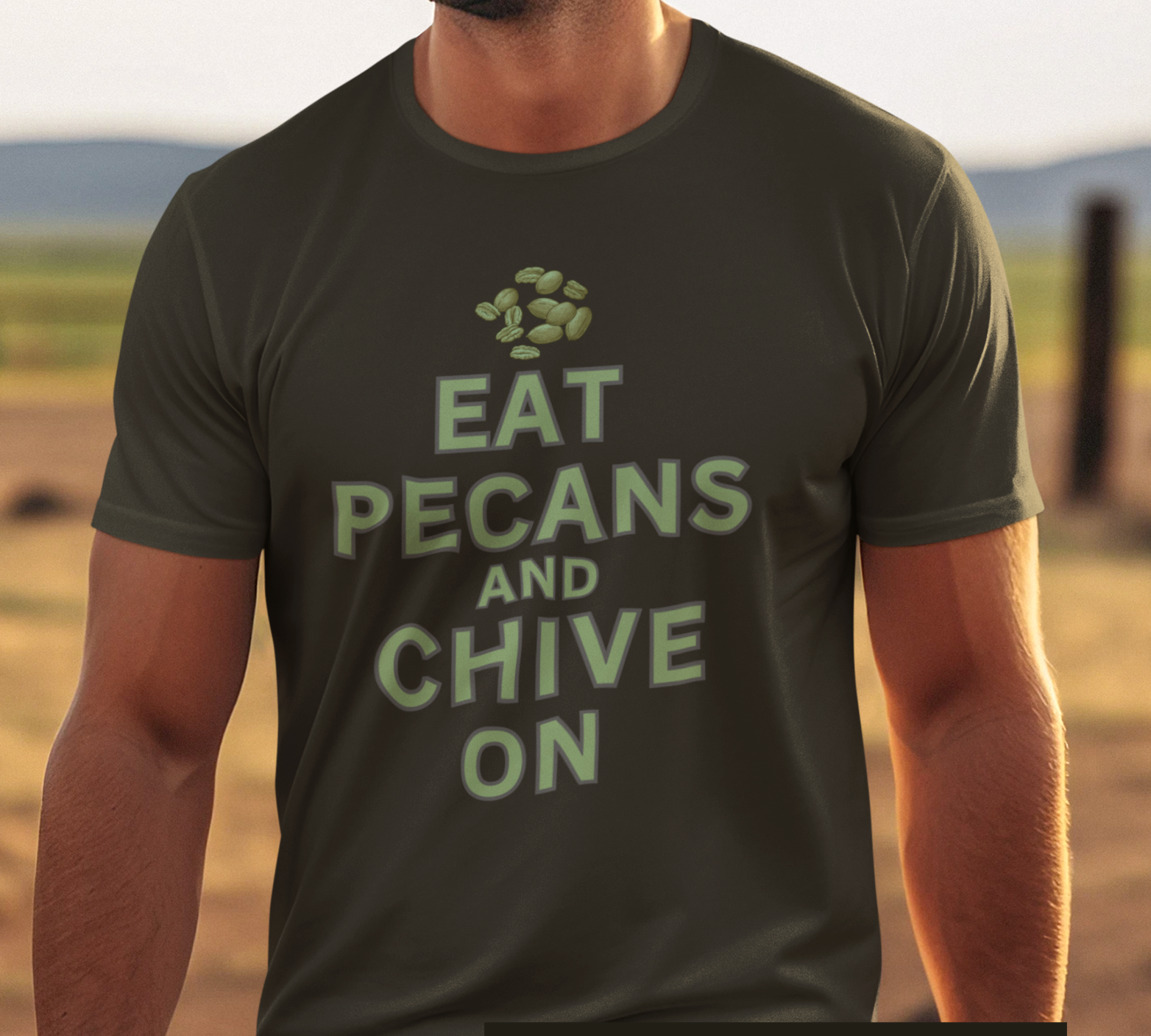 Eat Pecans and Chive On | Funny Foodie Graphic Tee | Bella+Canvas 3001 Unisex Jersey T-Shirt