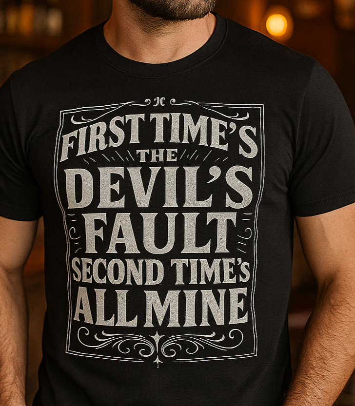 Vintage Americana unisex shirt with humorous devil quote design, printed on Bella+Canvas.”