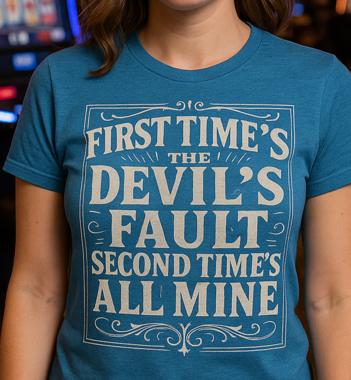Vintage Americana unisex shirt with humorous devil quote design, printed on Bella+Canvas.”