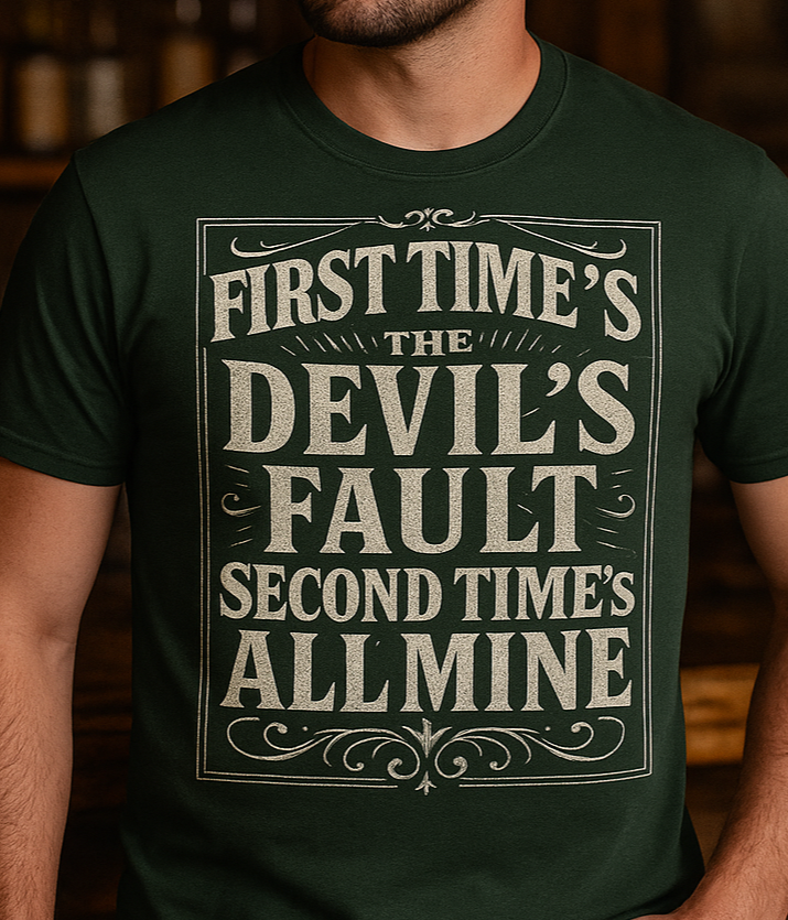 Vintage Americana unisex shirt with humorous devil quote design, printed on Bella+Canvas.”