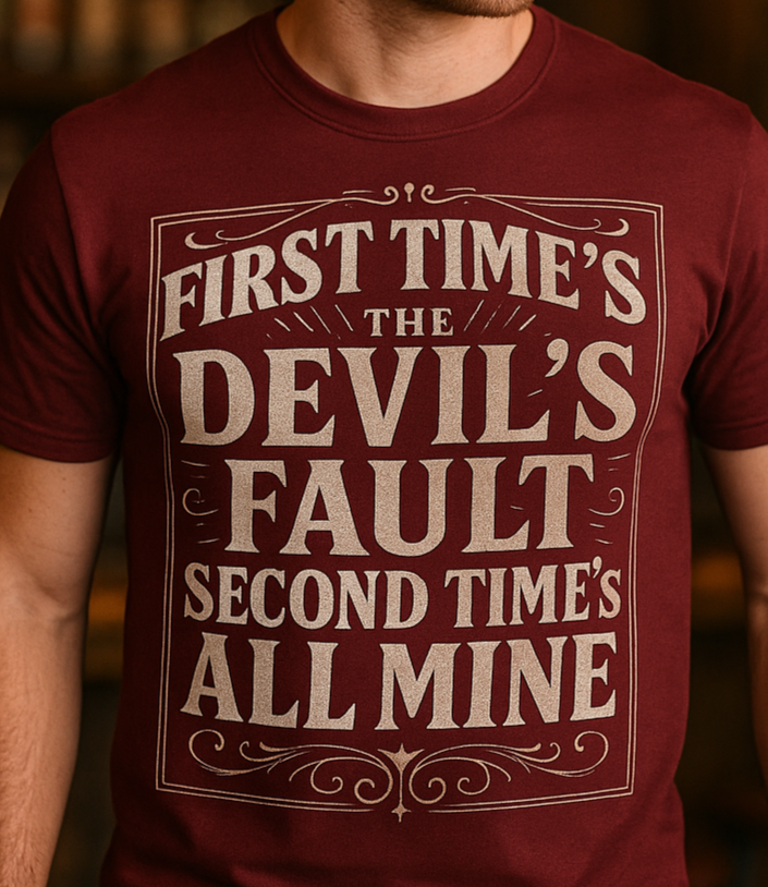 Vintage Americana unisex shirt with humorous devil quote design, printed on Bella+Canvas.”