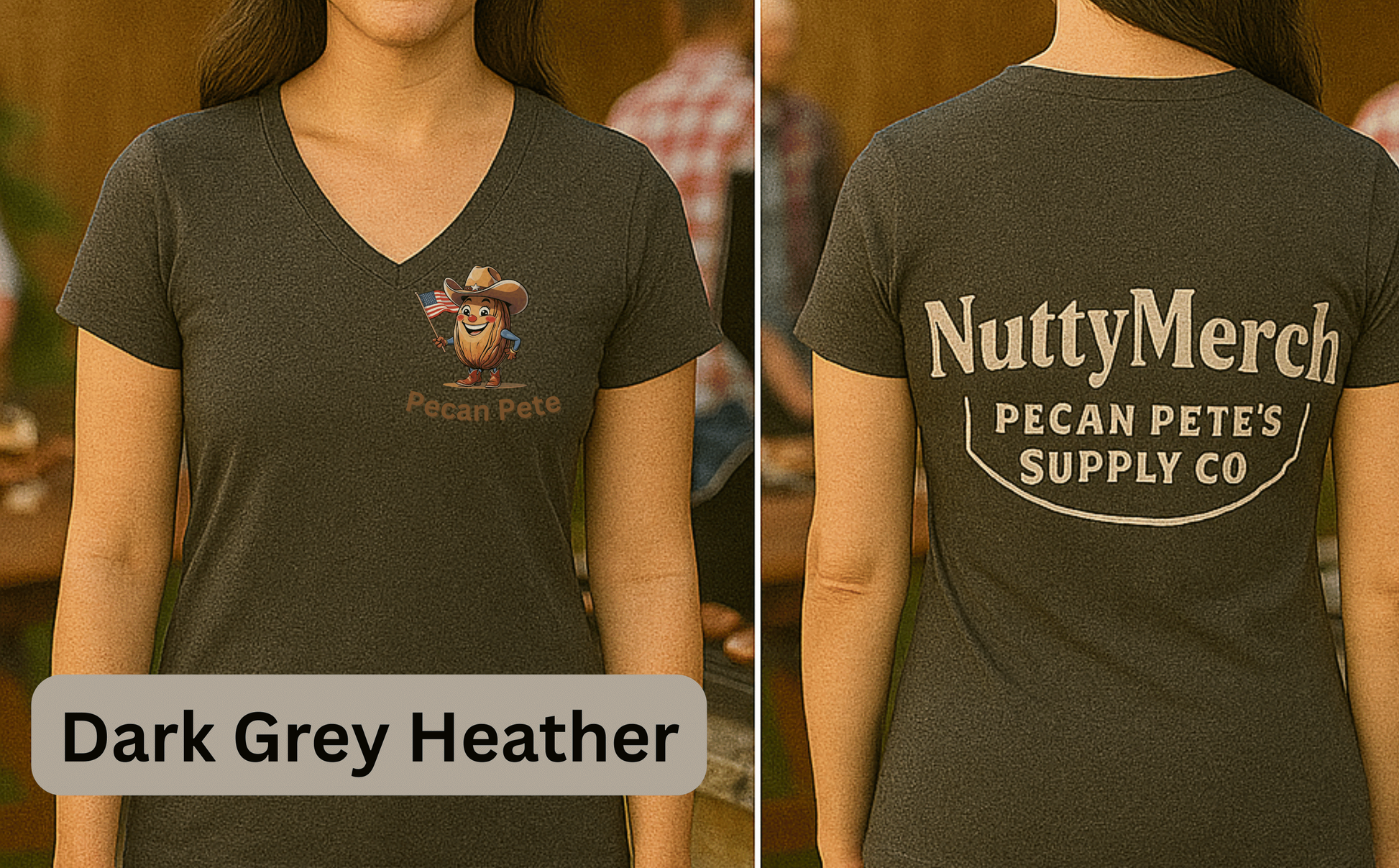 “Unisex Bella+Canvas 3005 V-neck with the NuttyMerch logo across the back. Built for flexing at the gym, flipping burgers at the BBQ, or just proving you’re the best-dressed nut in the crowd.”