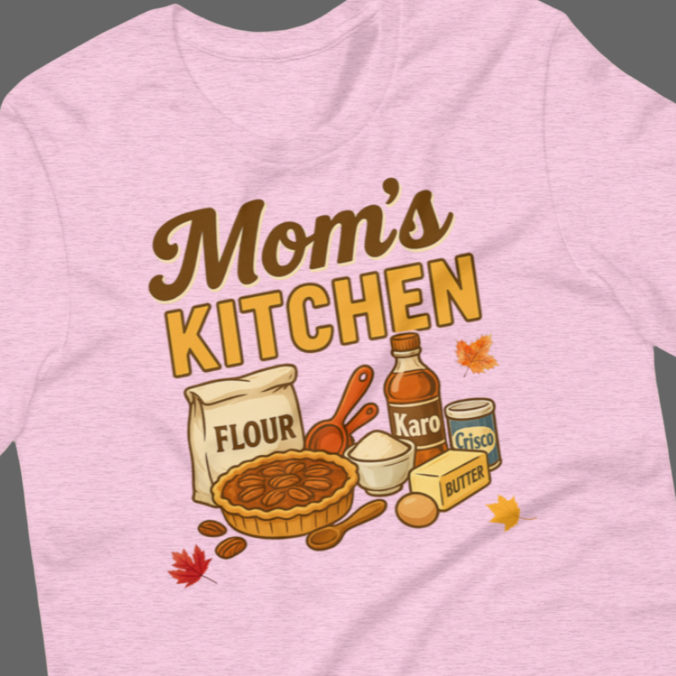 Thanksgiving baking tee on Heather Prism Lilac with pecan pie and retro kitchen items