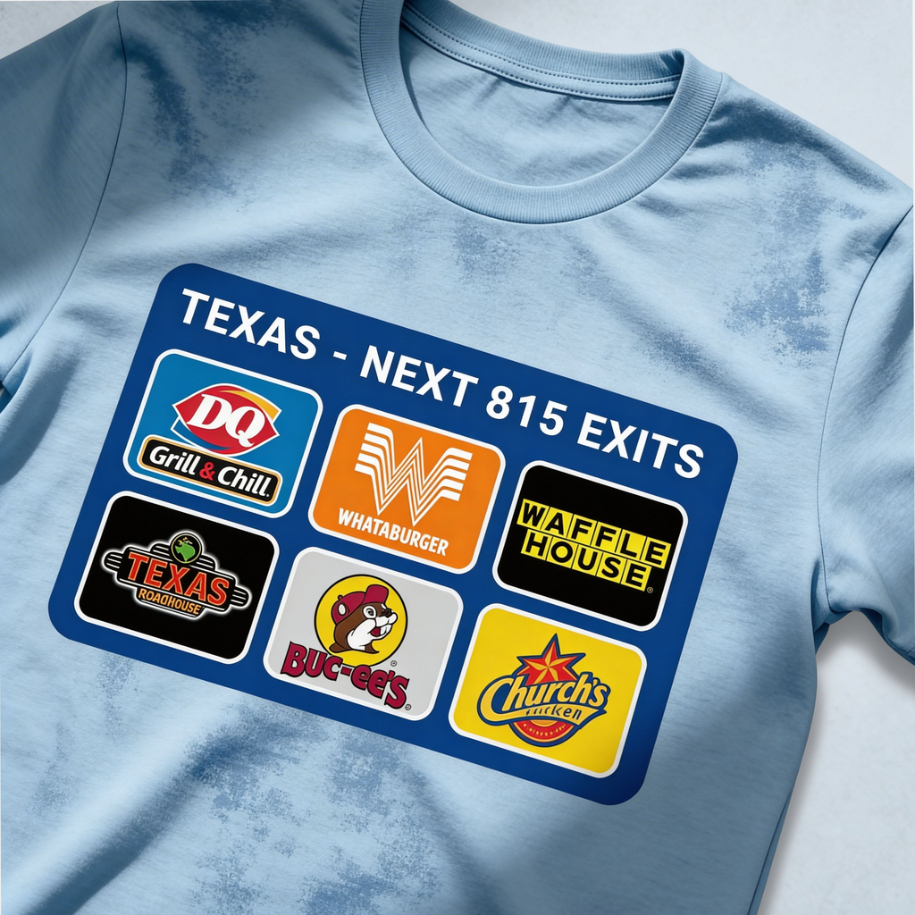 Texas Road Trip Icons Graphic Tee - Bella+Canvas 3001 Unisex Lone Star Roadside Souvenir T-Shirt