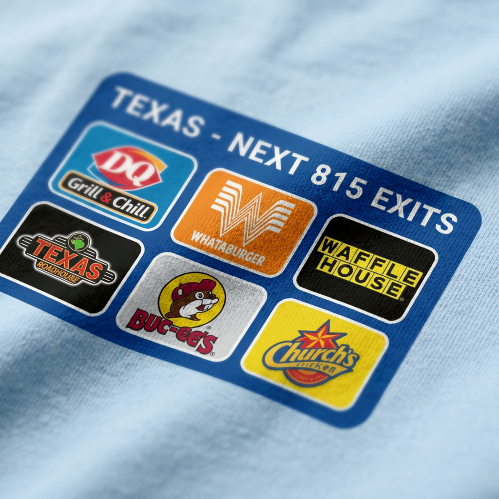 Texas Road Trip Icons Graphic Tee - Bella+Canvas 3001 Unisex Lone Star Roadside Souvenir T-Shirt