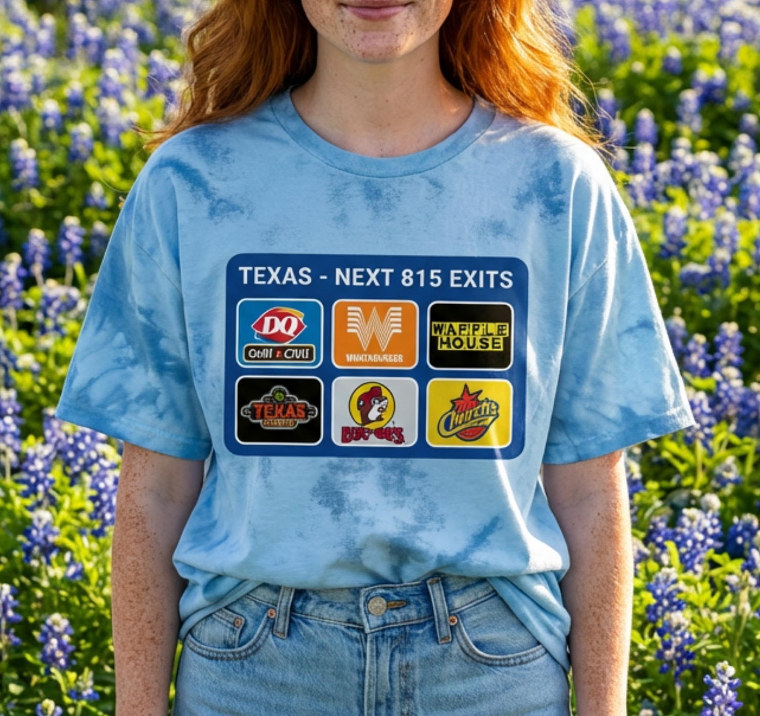Texas Road Trip Icons Tee - Texarkana To El Paso - Americana Colors