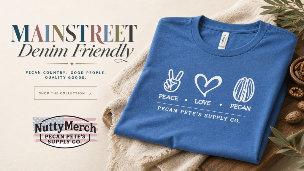 Peace Love Pecan Graphic T-Shirt - Premium Bella + Canvas 3001 Soft Cotton, Mainstreet Denim Colors