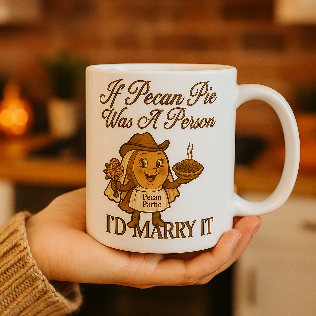 Pecan Pattie Bride Mug | Funny Southern Pecan Pie Gift | “If Pecan Pie Was A Person I’d Marry It” 11oz White Ceramic Coffee Cup | NuttyMerch Original