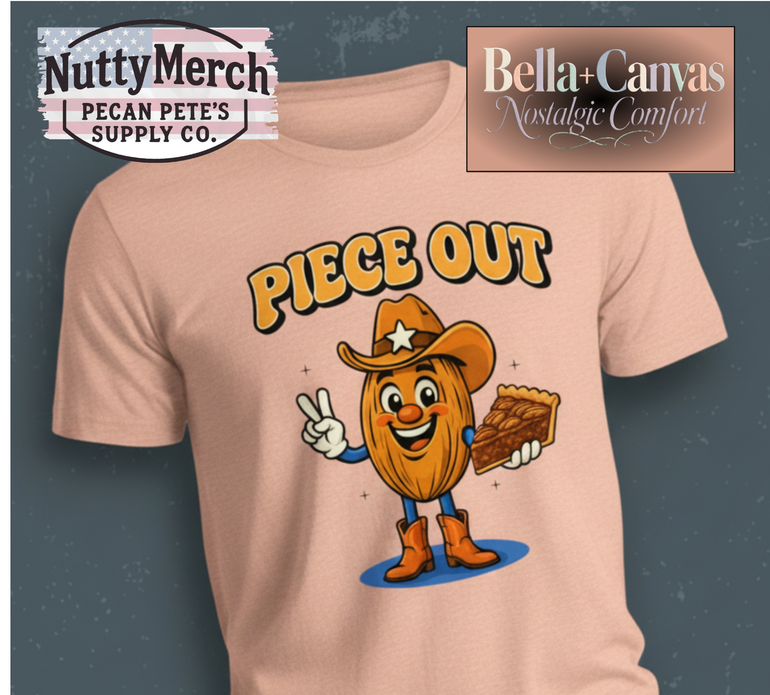 Peace Out Nostalgia Retro Tee - Bella+Canvas 3001 Premium - Pecan Pete and Pecan Pie