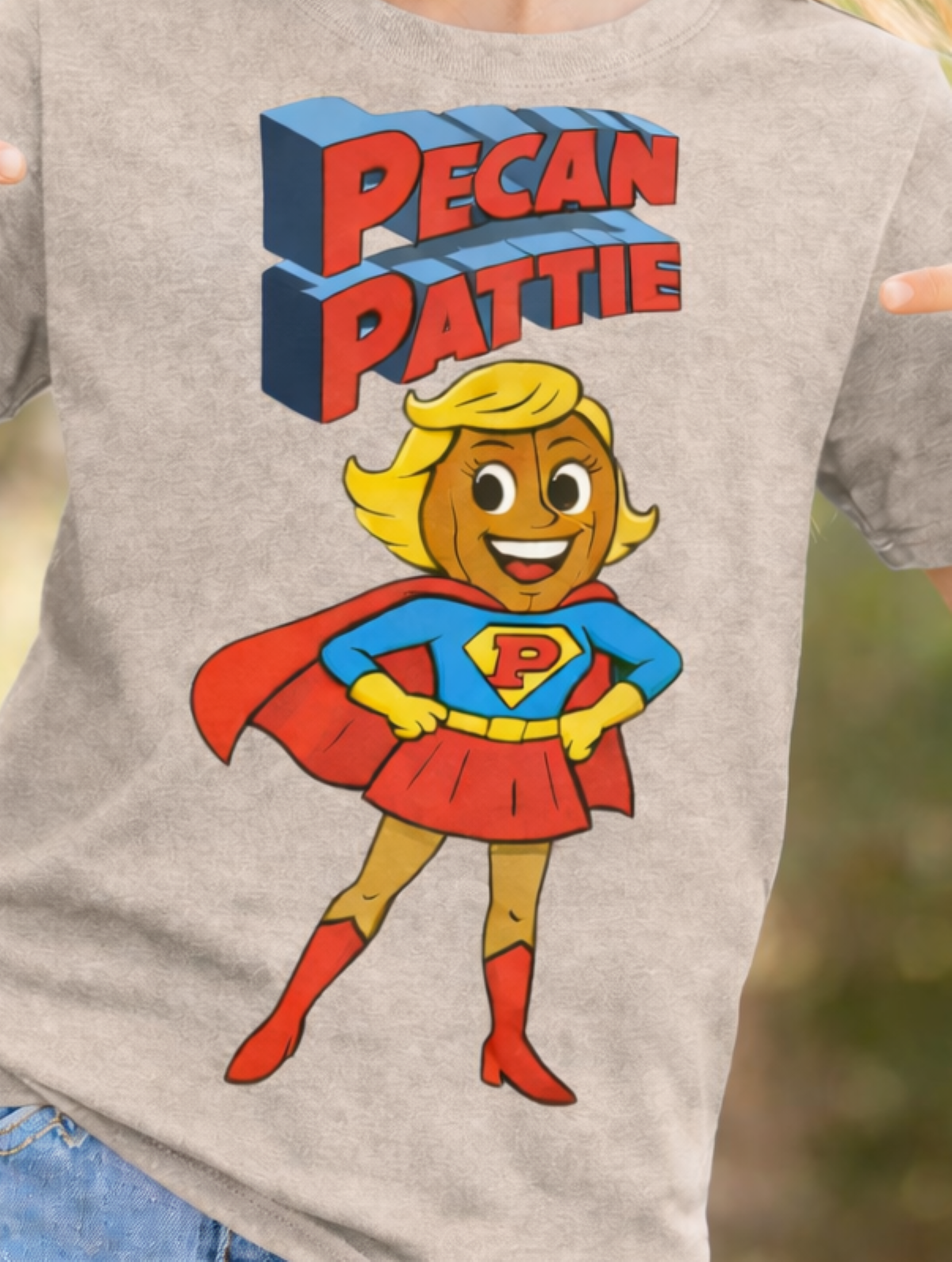 Super Pecan Pattie Kids Shirt – Cute Pecan Superhero Tee  –  Texas Pecan Gift – Youth Bella+Canva Tee