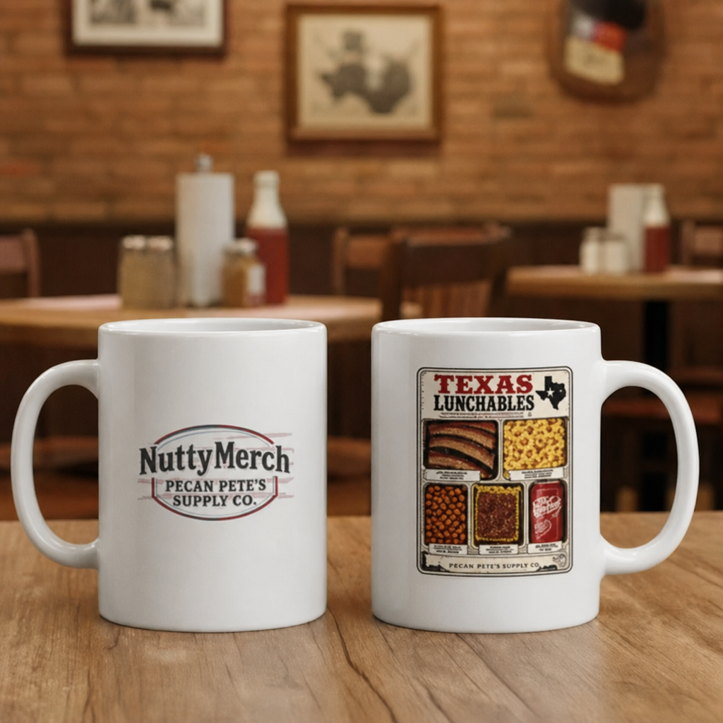 Texas Lunchables  - BBQ - Mac and Cheese - Pecan Pie - Baked Beans - Soda Pop - Mug