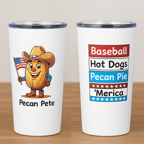 Baseball, Hot Dogs, Pecan Pie & ’Merica  – Patriotic Insulated Tumbler Cowboy Pecan Pete -  for July 4th, BBQs, or Gift