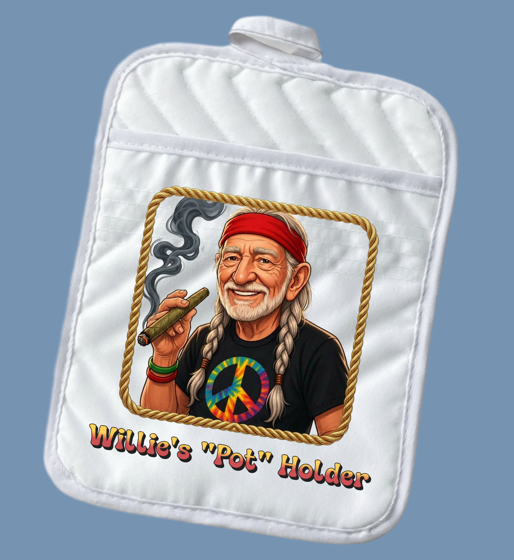 Willie's "POT" Holder - Funny Caricature Pot Holder, Hilarious Kitchen Trivet, Country Music Gag Gift, Novelty Hot Pad, Texas Twang