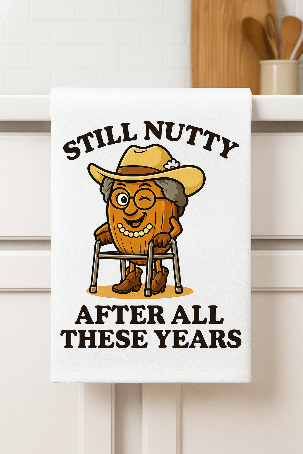 Still Nutty After All These Years – Funny Grandma Hand Towel | Witty Southern Kitchen Decor