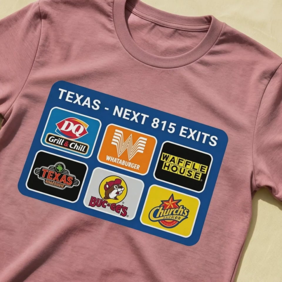 Texas Road Trip Icons Tee - Texarkana To El Paso - Americana Colors