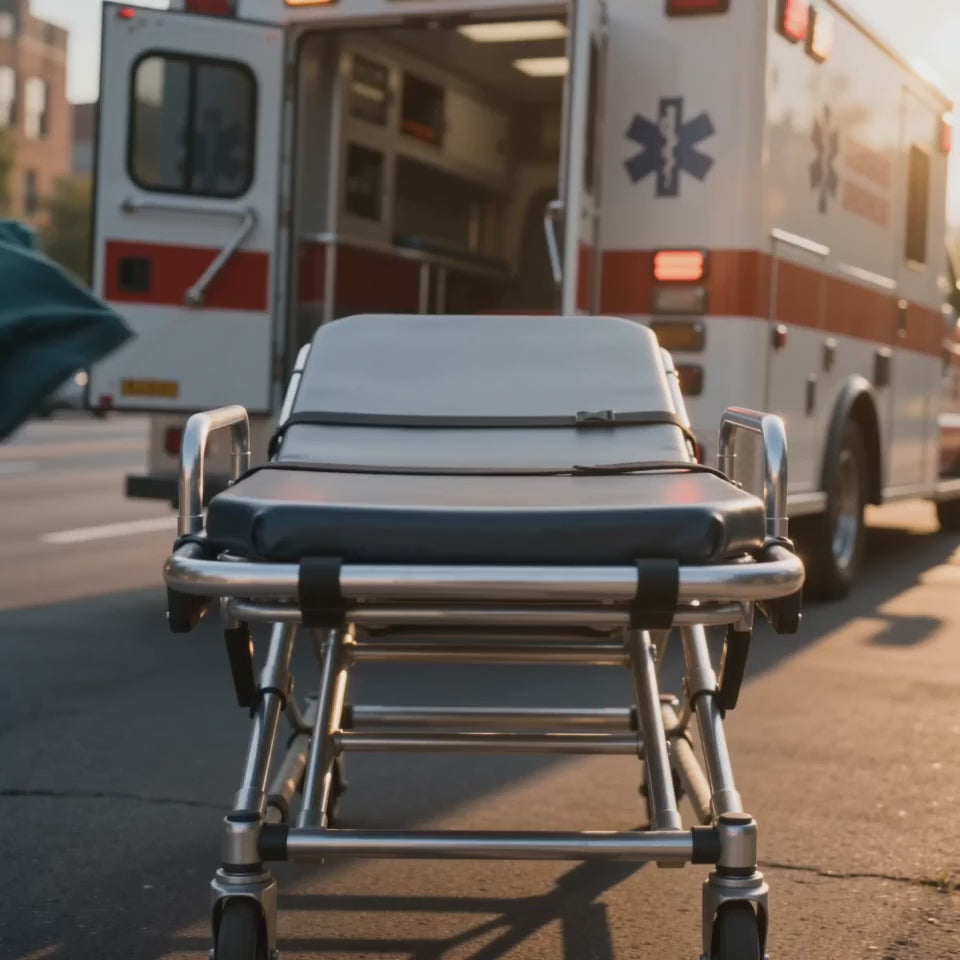 video of Pecan Pete getting on a gurney and into an ambulance