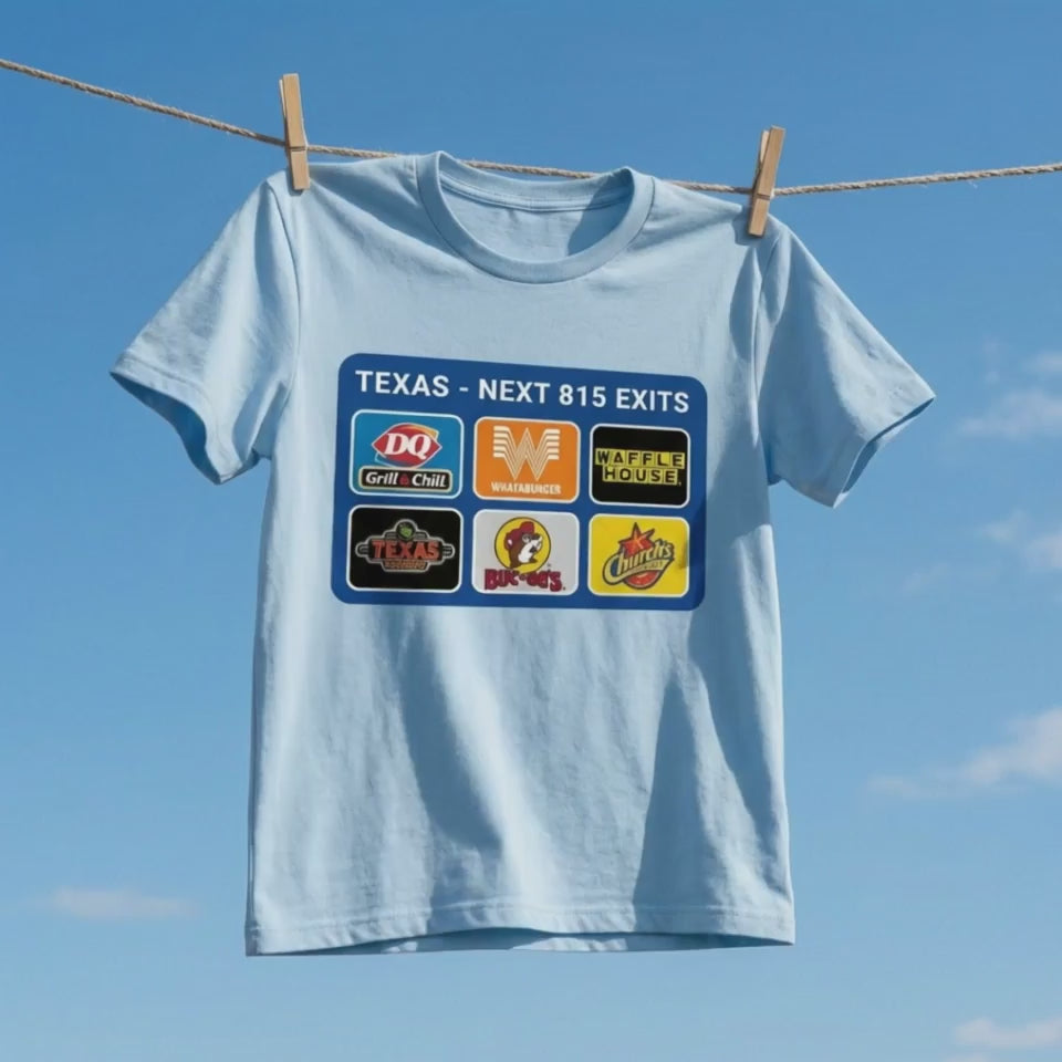 Texas Road Trip Icons Tee - Texarkana To El Paso - Americana Colors