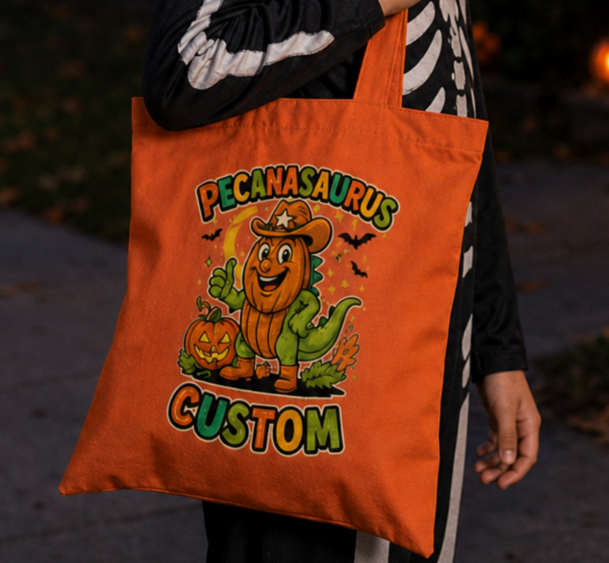 An orange trick-or-treat bag