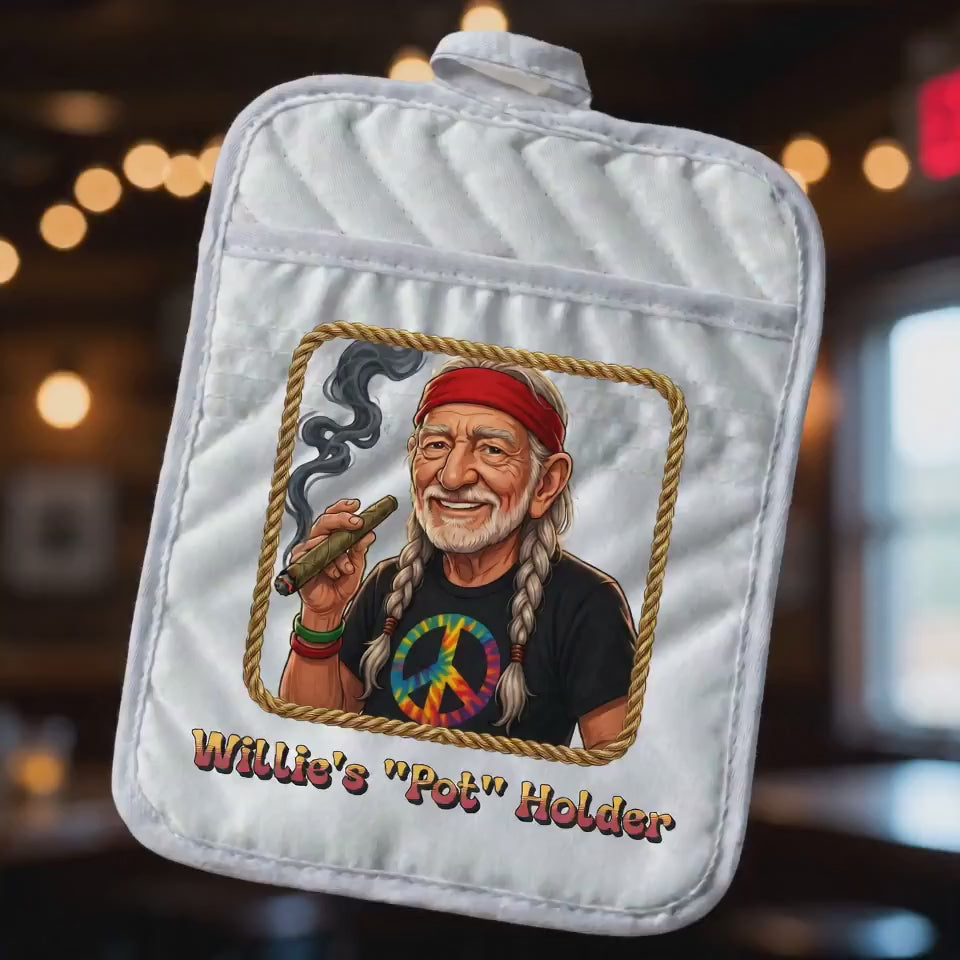 Willie's "POT" Holder - Funny Caricature Pot Holder, Hilarious Kitchen Trivet, Country Music Gag Gift, Novelty Hot Pad, Texas Twang