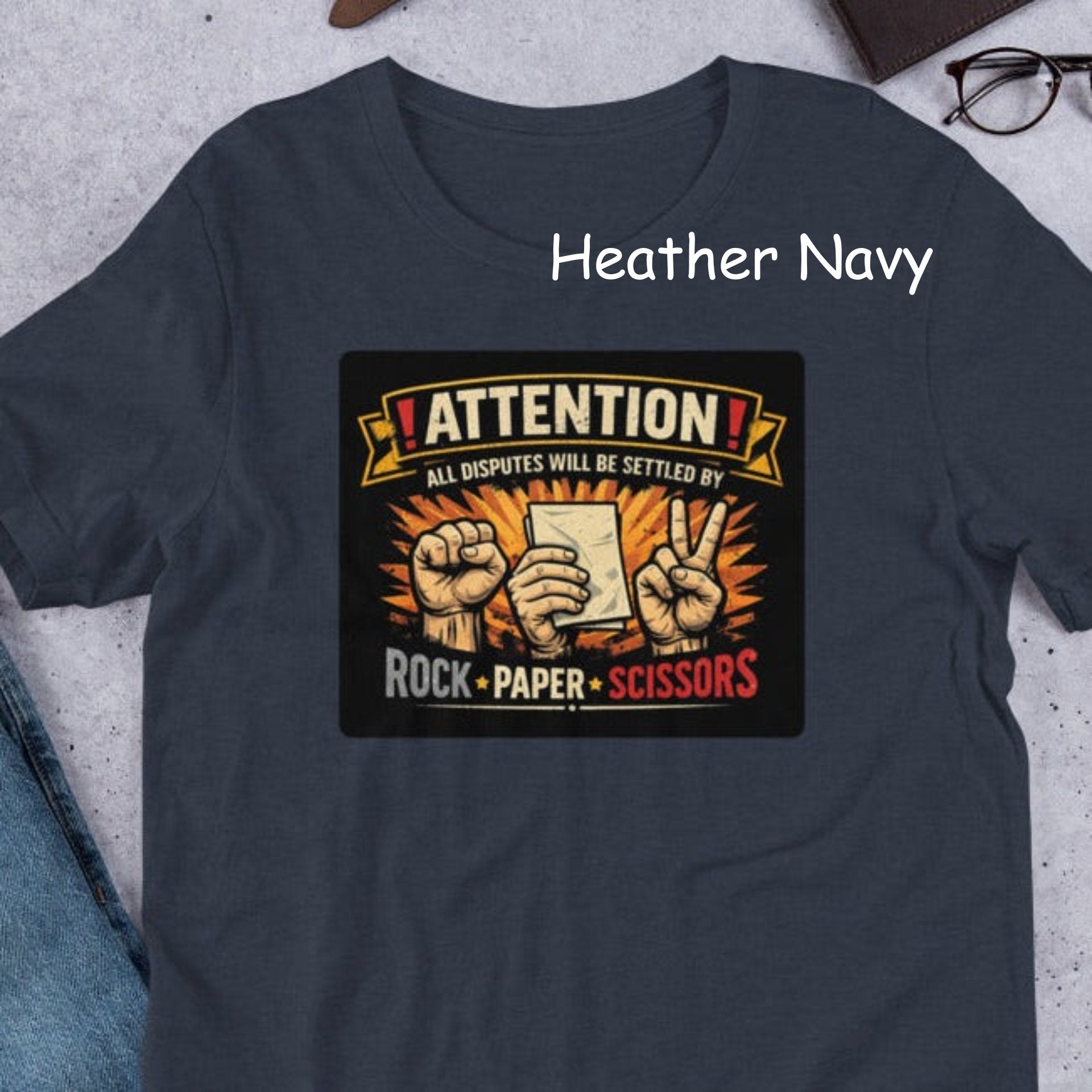 “Funny rock paper scissors t shirt with bold vintage graphic on Bella Canvas 3001”