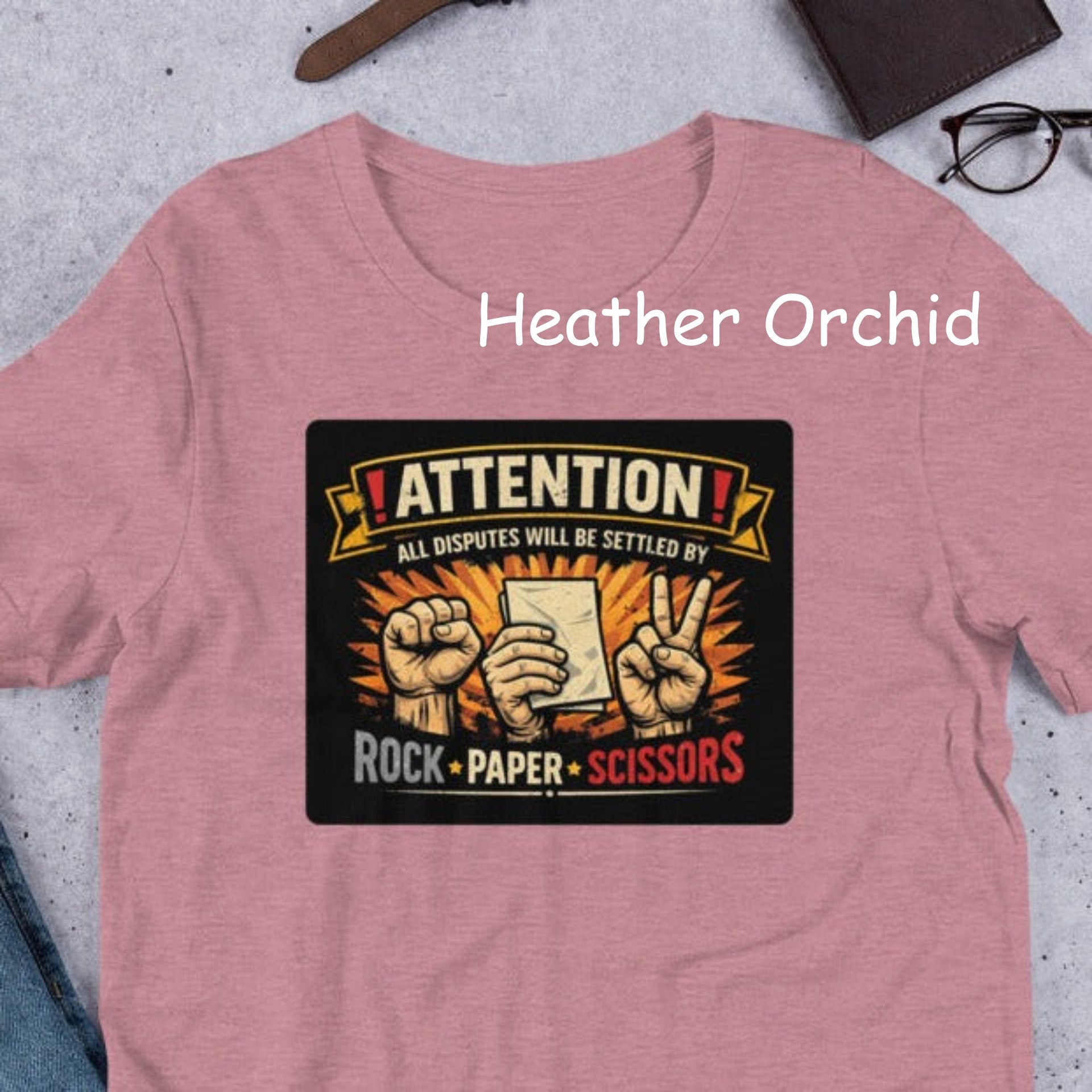 “Funny rock paper scissors t shirt with bold vintage graphic on Bella Canvas 3001”