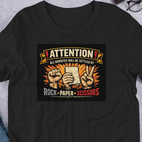 “Funny rock paper scissors t shirt with bold vintage graphic on Bella Canvas 3001”
