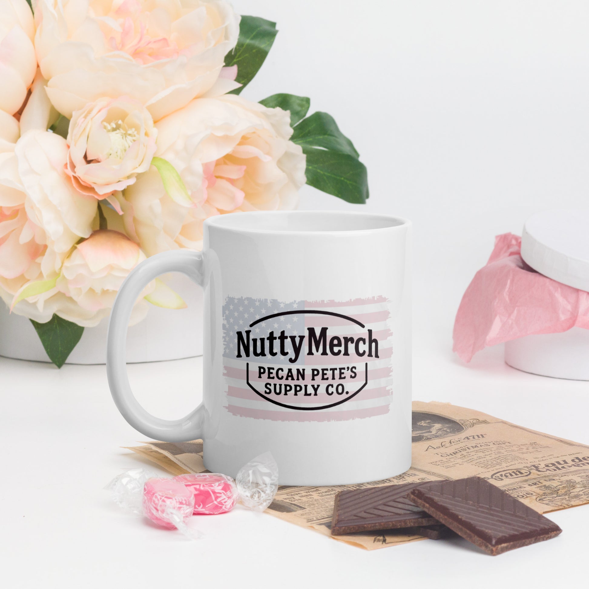 Funny Valentine mug gift for him or her featuring cute conversation hearts and pecan pie humor, perfect for Valentine’s Day and anniversaries.